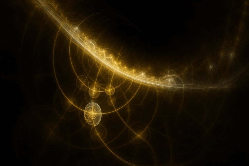 Abstract golden light arcs and interconnected nodes on a dark background, symbolizing artificial intelligence, data flow, and emerging technological intelligence.